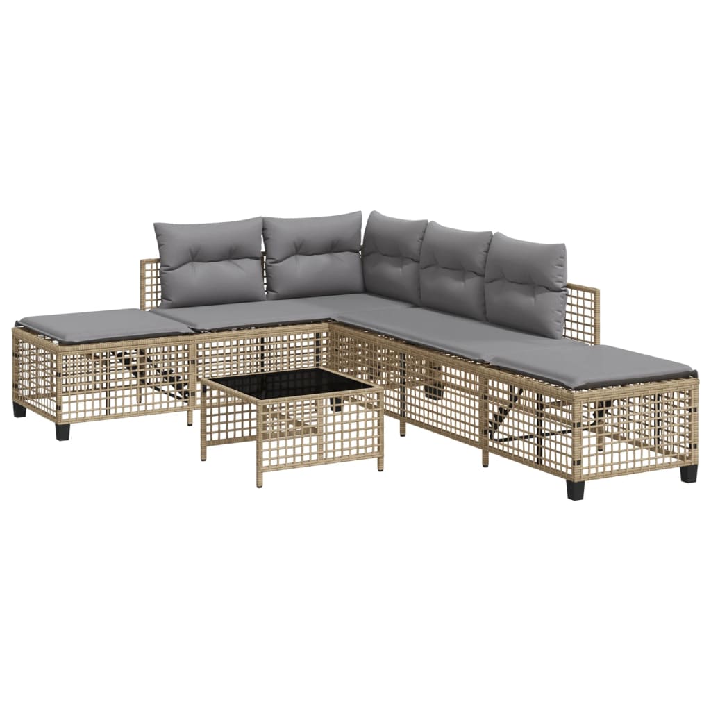 3-tlg. Garten-Ecksofa-Set mit Kissen Beige Poly Rattan