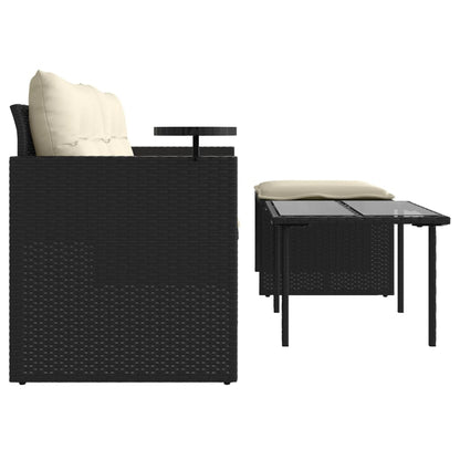 3-tlg. Garten-Sofagarnitur mit Kissen Schwarz Poly Rattan