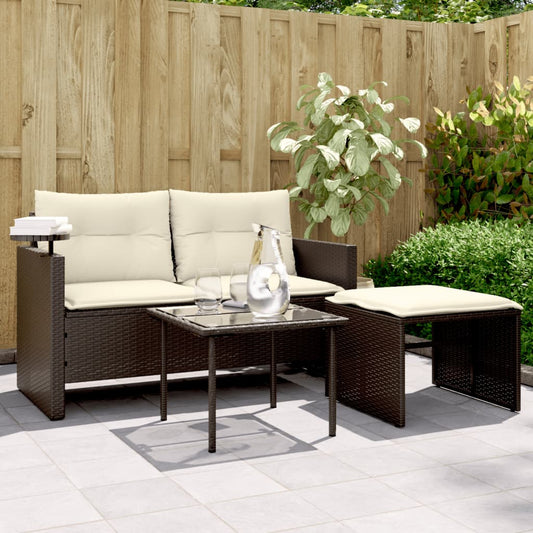 3-tlg. Garten-Sofagarnitur mit Kissen Braun Poly Rattan