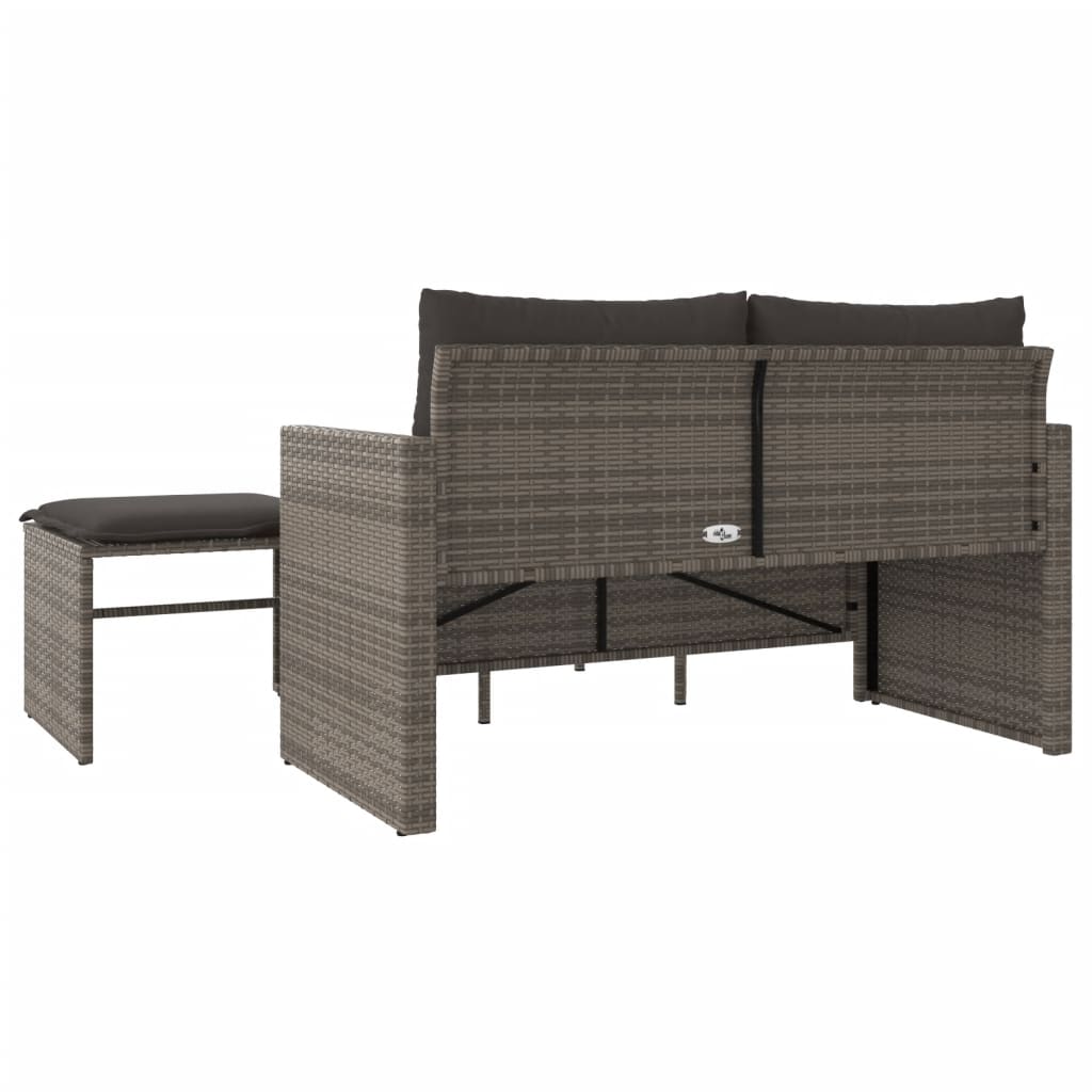 3-tlg. Garten-Sofagarnitur mit Kissen Grau Poly Rattan