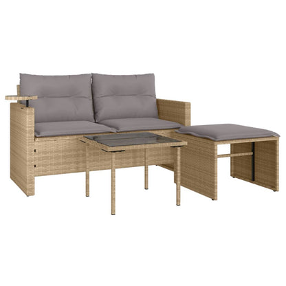 3-tlg. Garten-Sofagarnitur mit Kissen Beige Poly Rattan