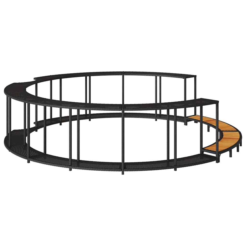 Whirlpool-Umrandung mit Stauraum Holztreppe Schwarz Poly Rattan