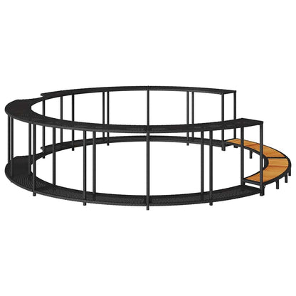 Whirlpool-Umrandung mit Stauraum Holztreppe Schwarz Poly Rattan