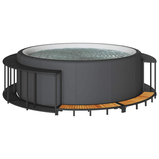 Whirlpool-Umrandung mit Stauraum Holztreppe Schwarz Poly Rattan