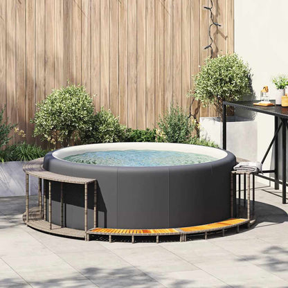 Whirlpool-Umrandung mit Stauraum Holztreppe Grau Poly Rattan