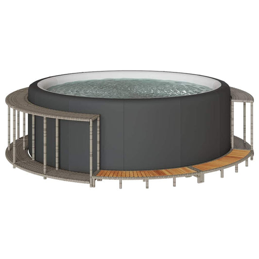 Whirlpool-Umrandung mit Stauraum Holztreppe Grau Poly Rattan