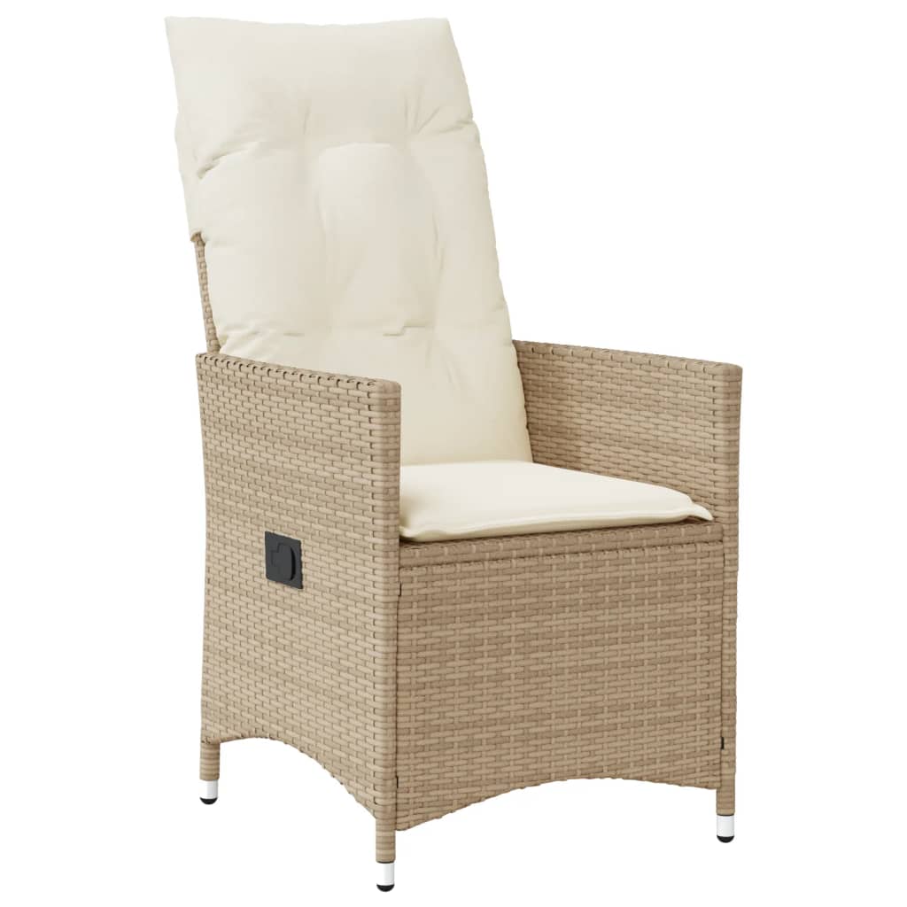 Gartensessel mit Kissen Verstellbar Beige Poly Rattan