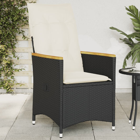 Gartensessel Verstellbar mit Kissen Schwarz Poly Rattan