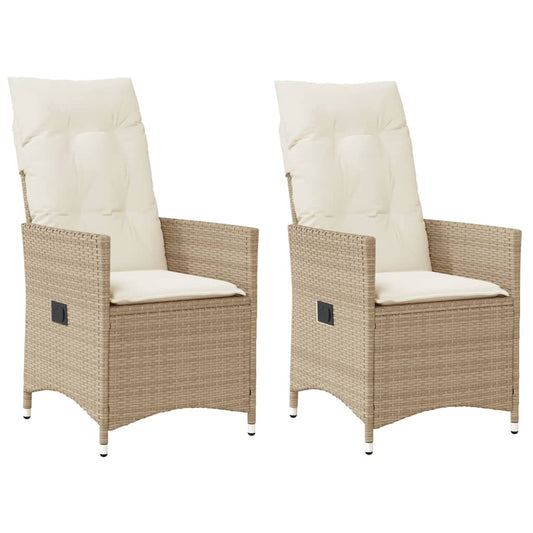 Gartensessel mit Kissen 2 Stk. Verstellbar Beige Poly Rattan