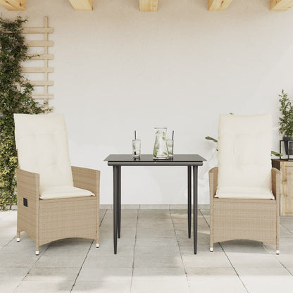 Gartensessel mit Kissen 2 Stk. Verstellbar Beige Poly Rattan