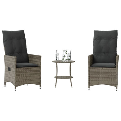 3-tlg. Bistro-Set mit Kissen Grau Poly Rattan