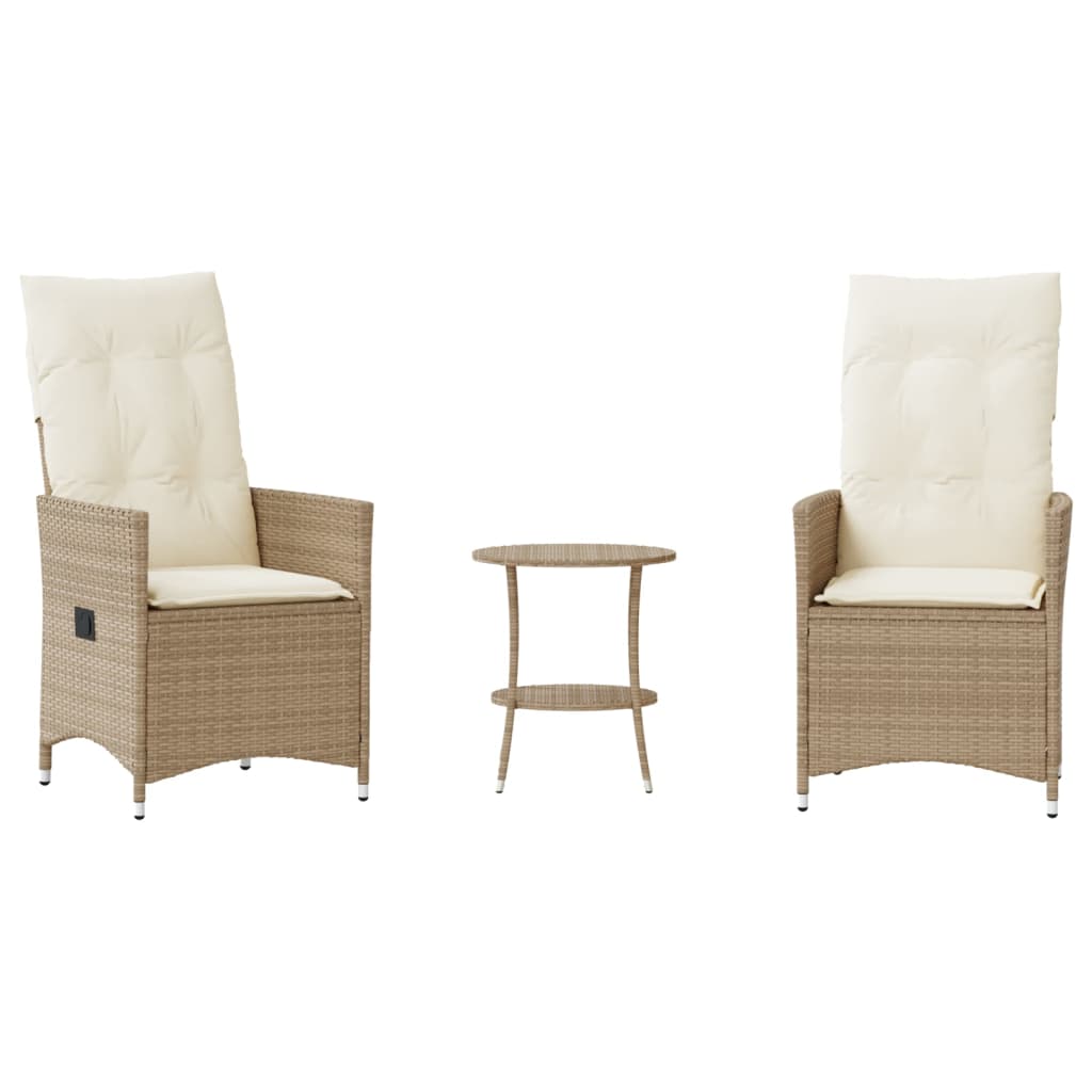 3-tlg. Bistro-Set mit Kissen Beige Poly Rattan