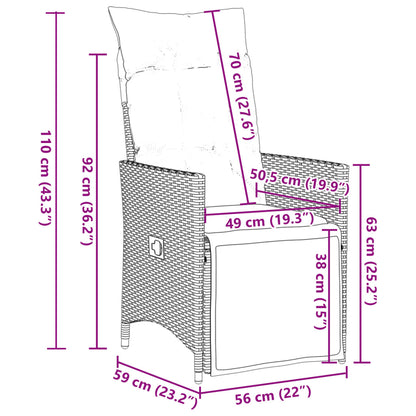 Gartensessel Verstellbar mit Kissen Braun Poly Rattan