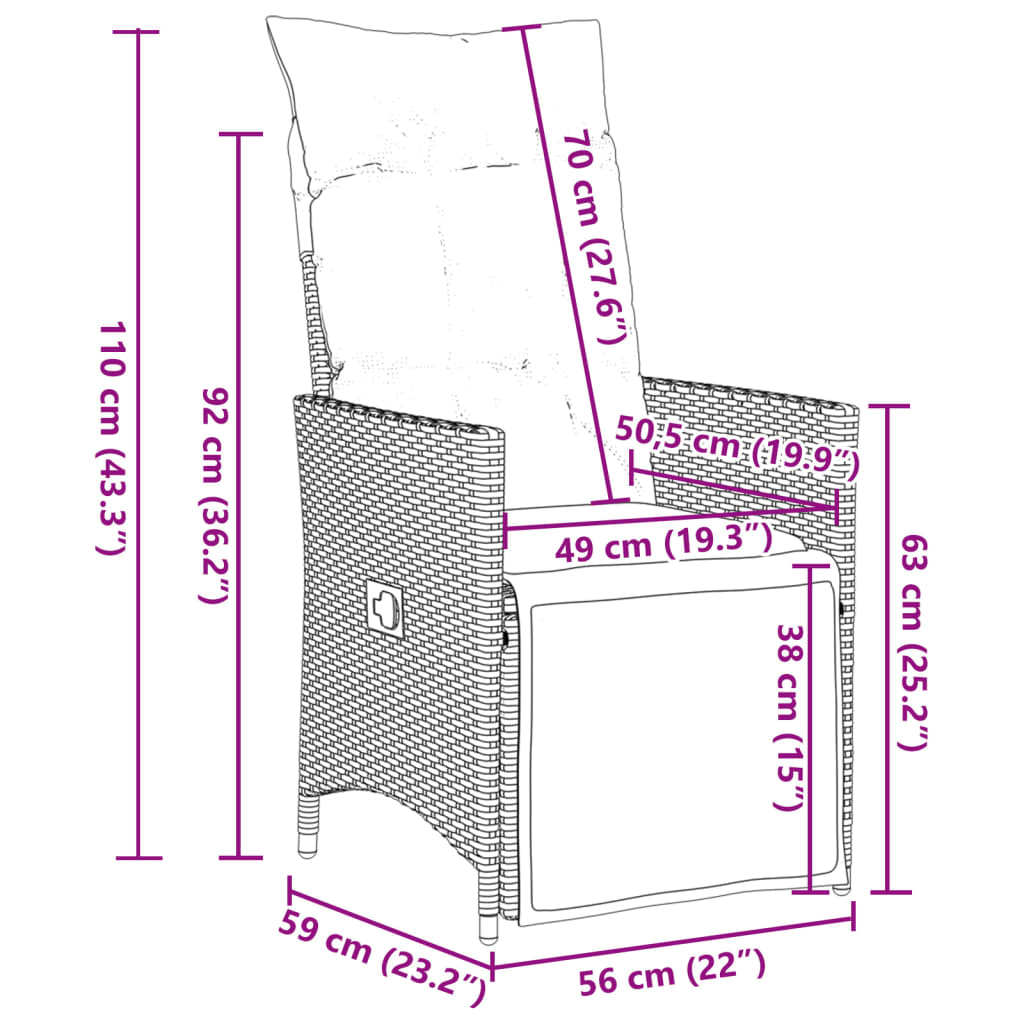 Gartensessel mit Kissen 2 Stk. Verstellbar Braun Poly Rattan