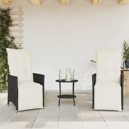 3-tlg. Bistro-Set mit Kissen Schwarz Poly Rattan