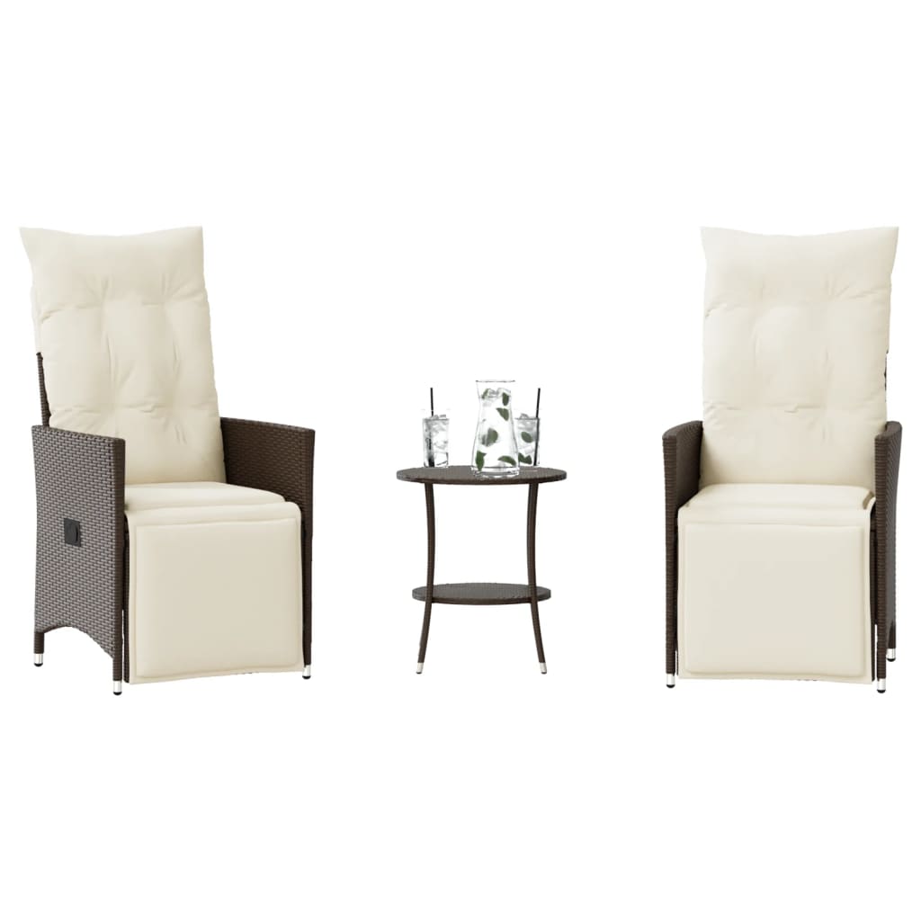 3-tlg. Bistro-Set mit Kissen Braun Poly Rattan