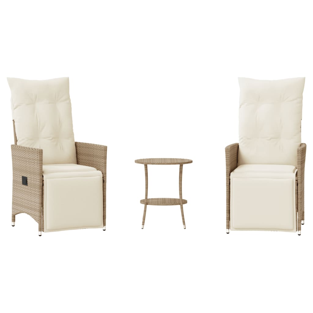 3-tlg. Bistro-Set mit Kissen Beige Poly Rattan