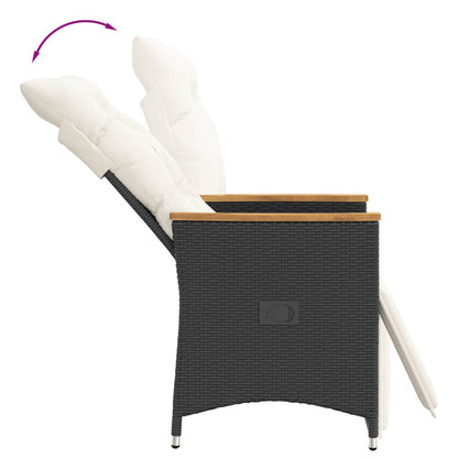 3-tlg. Bistro-Set mit Kissen Schwarz Poly Rattan