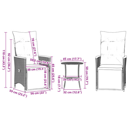 3-tlg. Bistro-Set mit Kissen Schwarz Poly Rattan