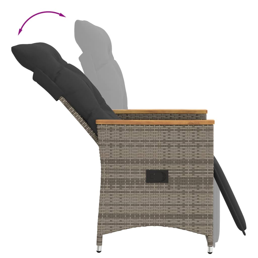 3-tlg. Bistro-Set mit Kissen Grau Poly Rattan