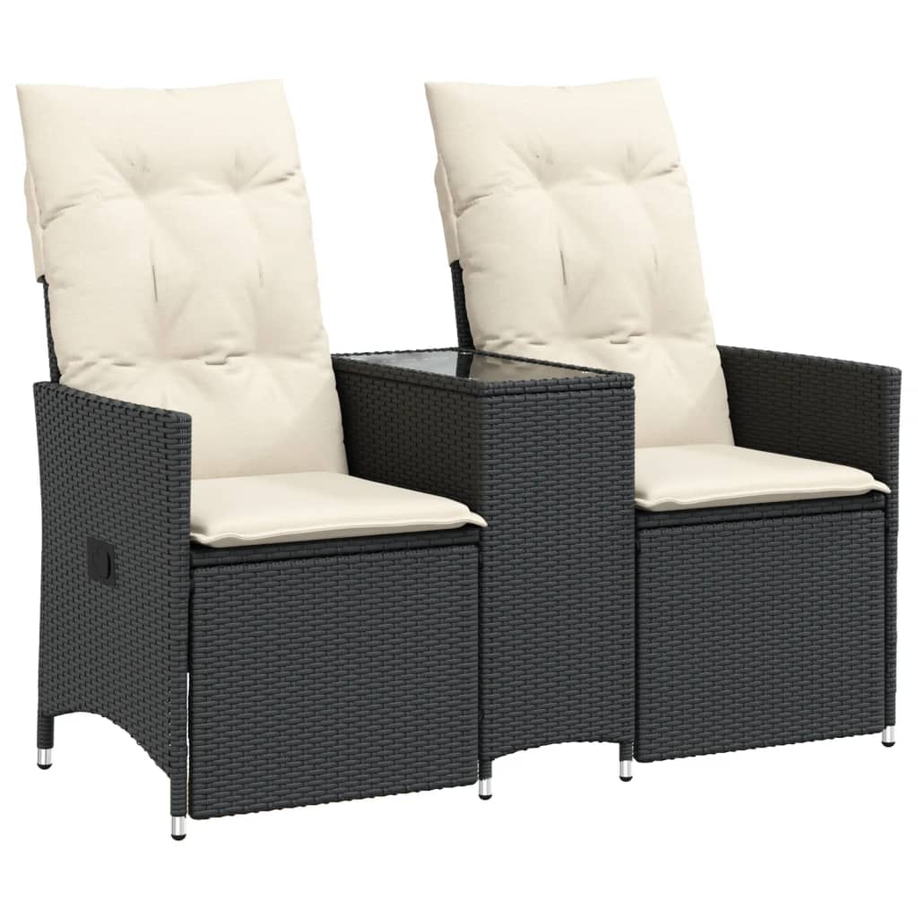 Gartensofa 2-Sitzer Verstellbar mit Tisch Schwarz Poly Rattan