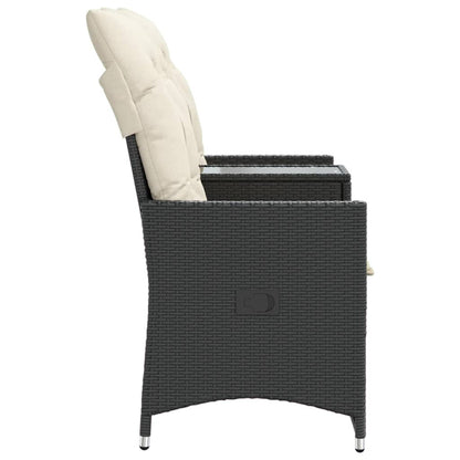 Gartensofa 2-Sitzer Verstellbar mit Tisch Schwarz Poly Rattan