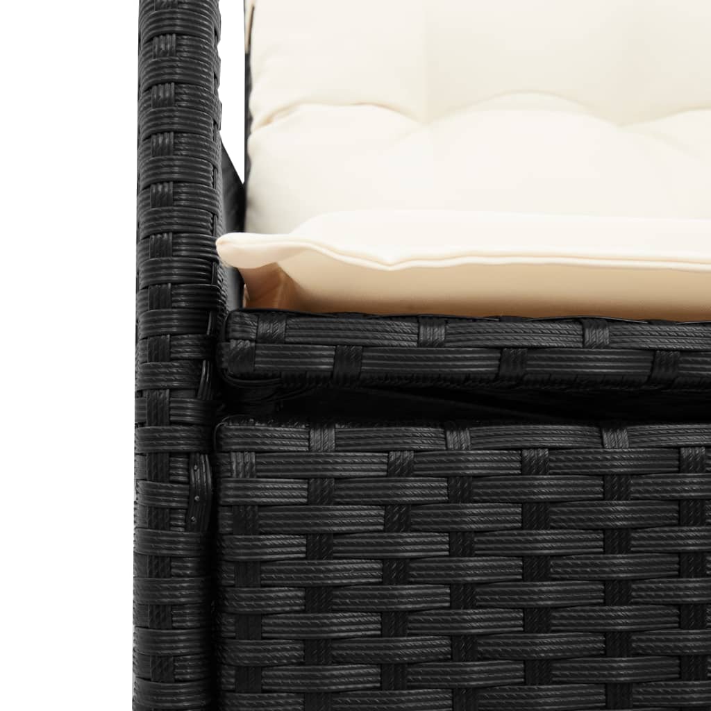 Gartensofa 2-Sitzer Verstellbar mit Tisch Schwarz Poly Rattan