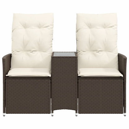 Gartensofa 2-Sitzer Verstellbar mit Tisch Braun Poly Rattan