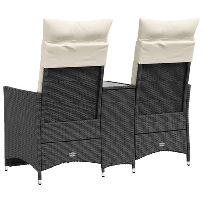 Gartensofa 2-Sitzer Verstellbar mit Tisch Schwarz Poly Rattan