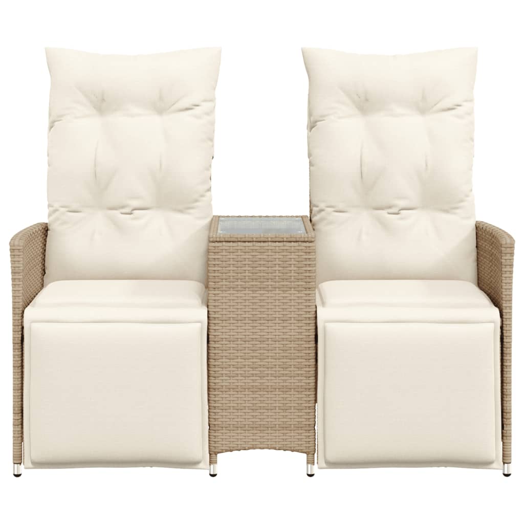 Gartensofa 2-Sitzer Verstellbar mit Tisch Beige Poly Rattan