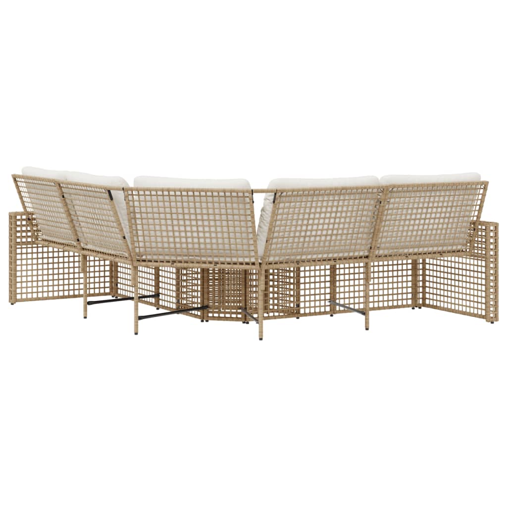 Gartensofa in L-Form mit Kissen und Fußbank Beige Poly Rattan