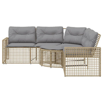 Gartensofa in L-Form mit Kissen und Fußbank Beige Poly Rattan