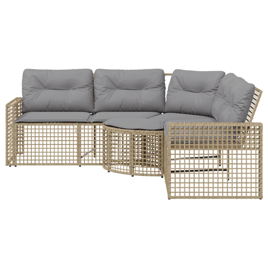 Gartensofa in L-Form mit Kissen und Fußbank Beige Poly Rattan