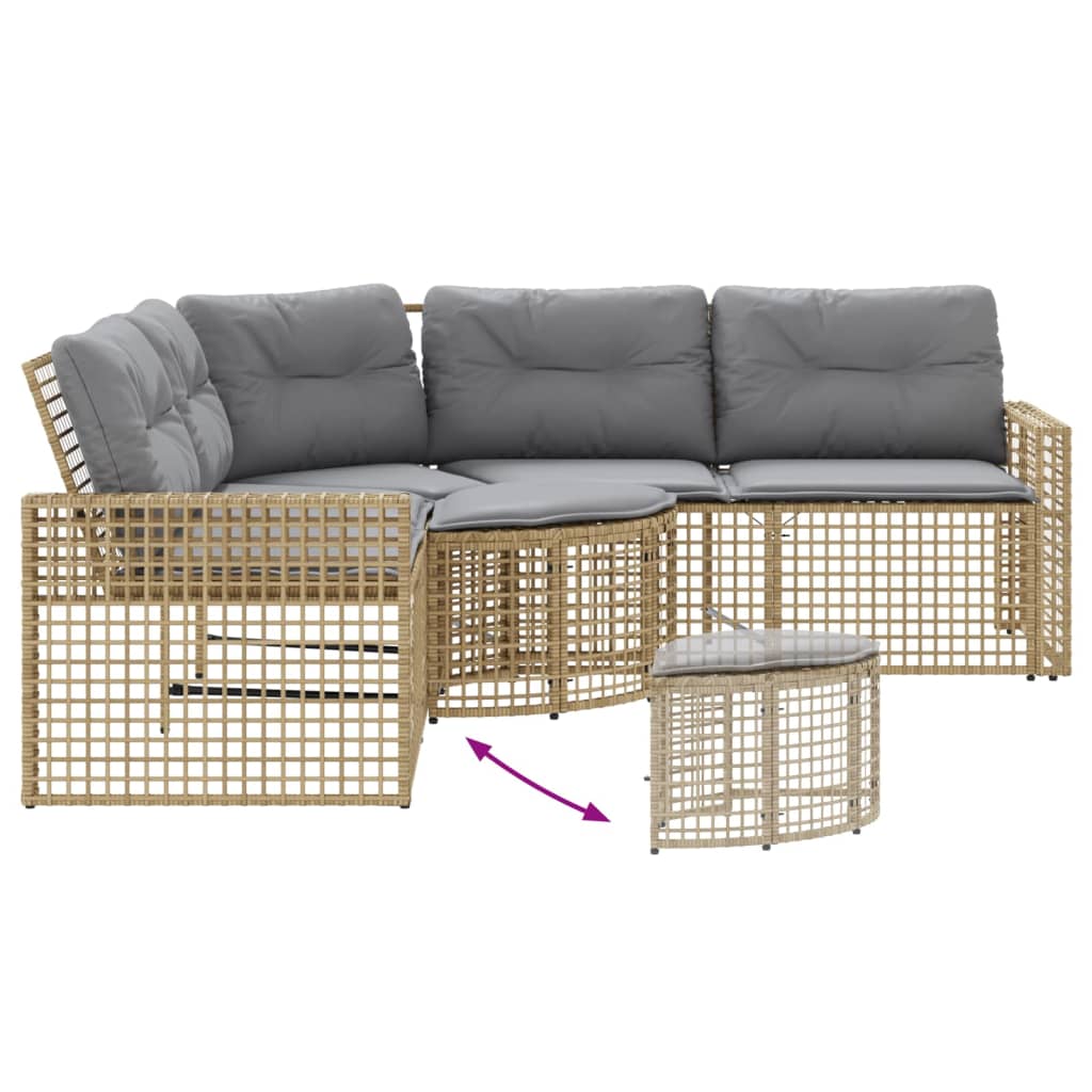 Gartensofa in L-Form mit Kissen und Fußbank Beige Poly Rattan