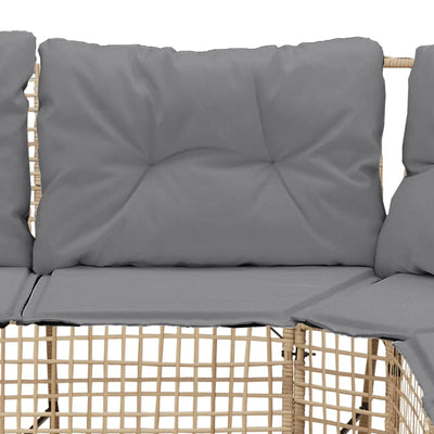 Gartensofa in L-Form mit Kissen und Fußbank Beige Poly Rattan