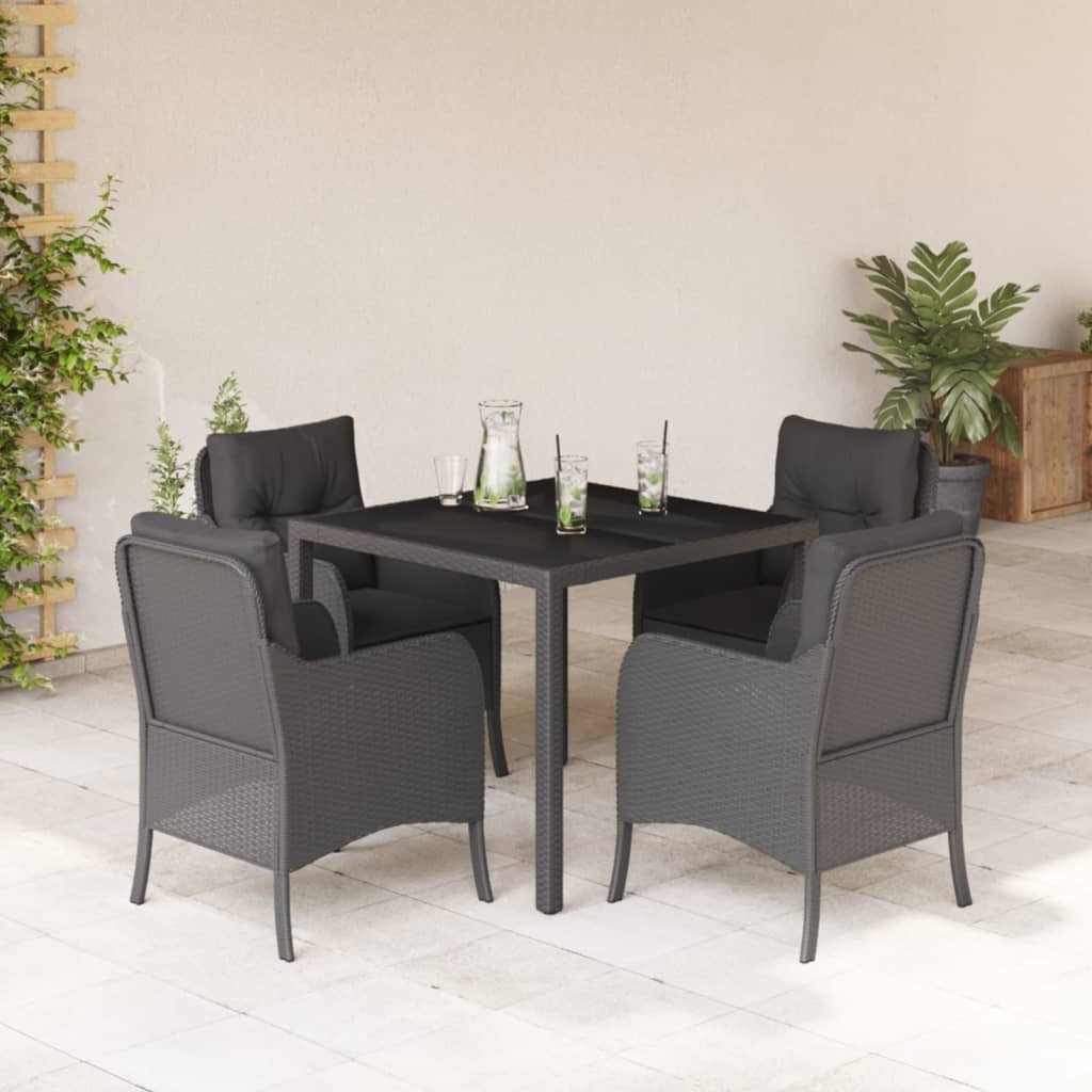 5-tlg. Garten-Essgruppe mit Kissen Schwarz Poly Rattan