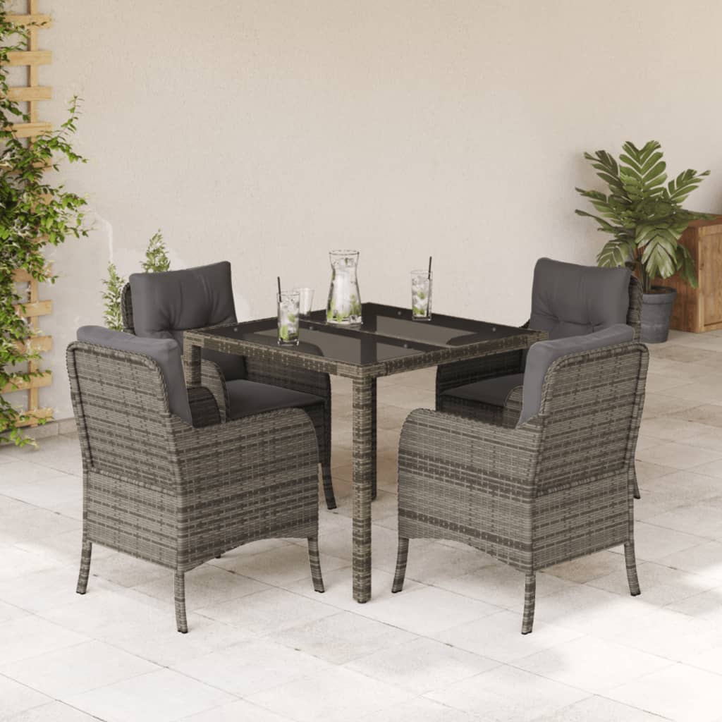 5-tlg. Garten-Essgruppe mit Kissen Grau Poly Rattan