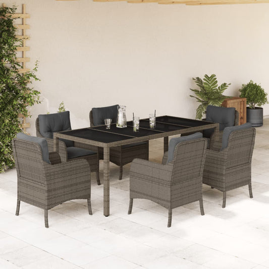 7-tlg. Garten-Essgruppe mit Kissen Grau Poly Rattan