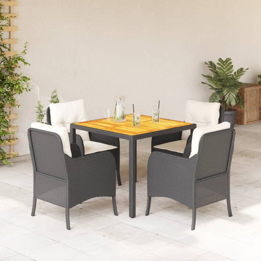 5-tlg. Garten-Essgruppe mit Kissen Schwarz Poly Rattan