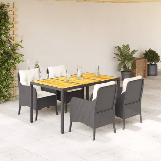 5-tlg. Garten-Essgruppe mit Kissen Schwarz Poly Rattan