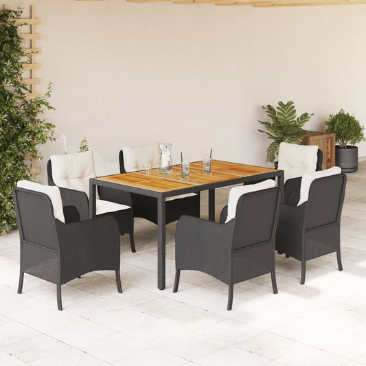 7-tlg. Garten-Essgruppe mit Kissen Schwarz Poly Rattan