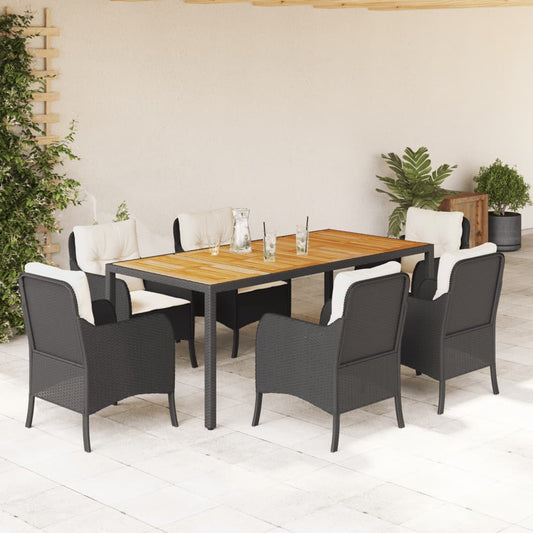 7-tlg. Garten-Essgruppe mit Kissen Schwarz Poly Rattan