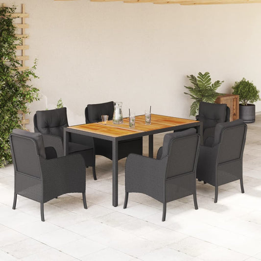 7-tlg. Garten-Essgruppe mit Kissen Schwarz Poly Rattan