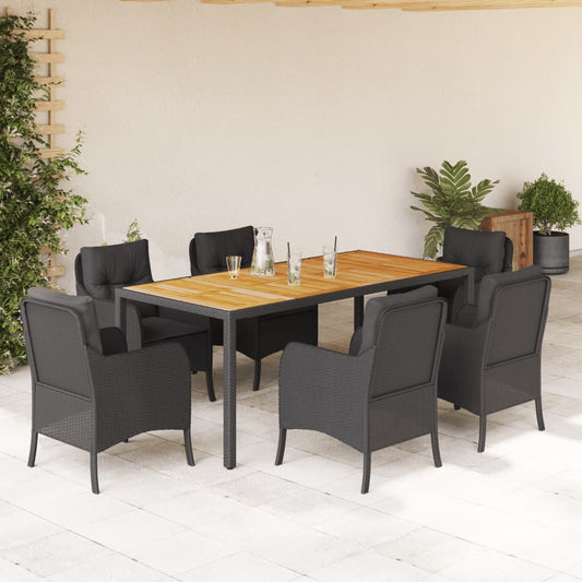 7-tlg. Garten-Essgruppe mit Kissen Schwarz Poly Rattan