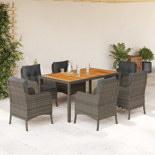 7-tlg. Garten-Essgruppe mit Kissen Grau Poly Rattan