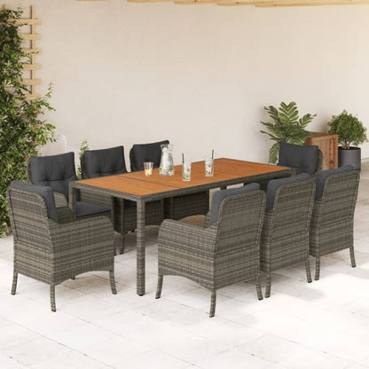 9-tlg. Garten-Essgruppe mit Kissen Grau Poly Rattan