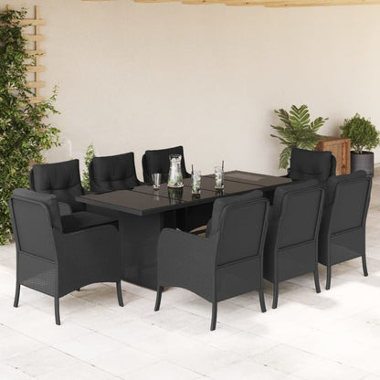 9-tlg. Garten-Essgruppe mit Kissen Schwarz Poly Rattan