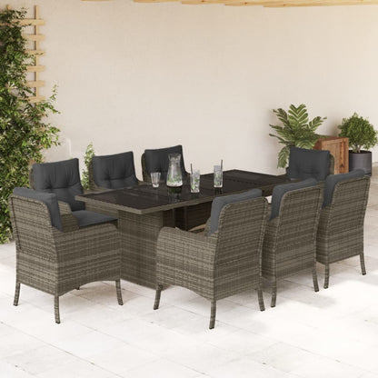 9-tlg. Garten-Essgruppe mit Kissen Grau Poly Rattan