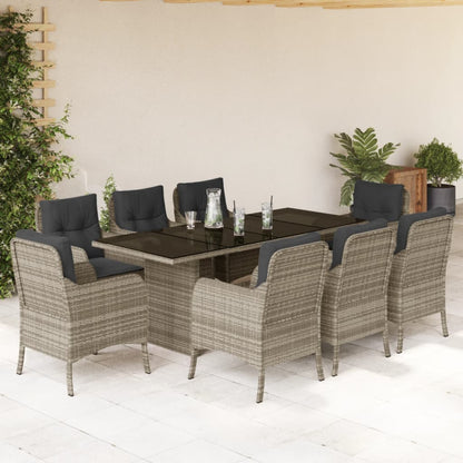 9-tlg. Garten-Essgruppe mit Kissen Hellgrau Poly Rattan