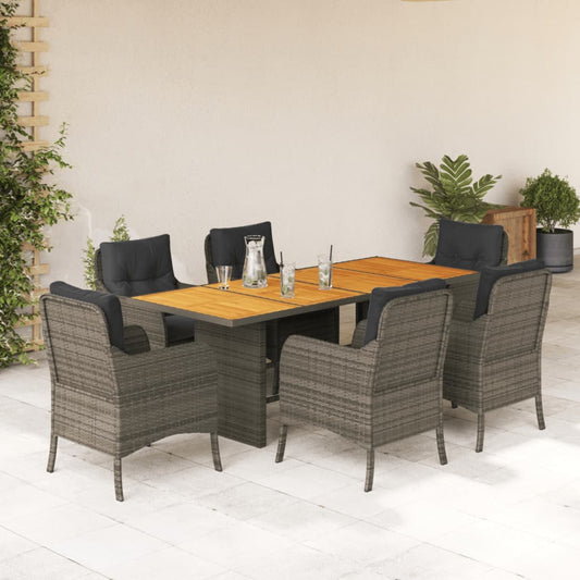 7-tlg. Garten-Essgruppe mit Kissen Grau Poly Rattan